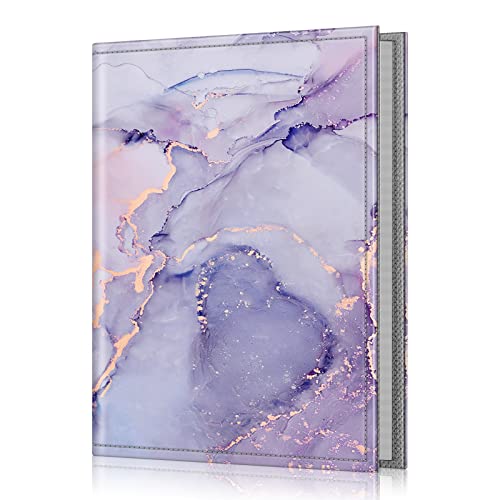 Fintie photo album 4x6 Photos - 52 Pockets Small Min Capacity Premium Vegan Leather Case, Portable Wallet Album for Family Wedding Boys Girls, Purple Marble
