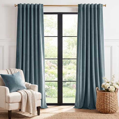 StangH Dark Slate Velvet Curtains 52 x 84, Room Darkening Super Soft Drapes for Bedroom Living Room, Thermal Insulated Window Treatment, 2 Panels