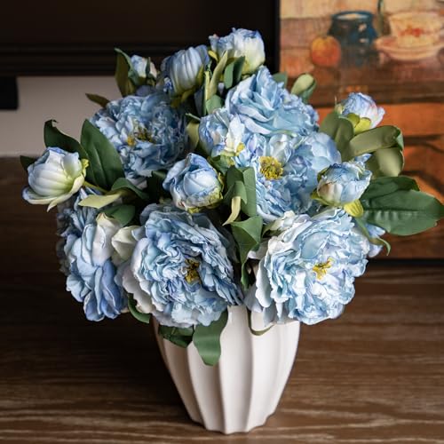 DUYONE Silk Peony Fake Flowers Large Long Stem Plants for Decoration Home Decor Living Room Artificial Flowers Decoration (Blue 4pcs)