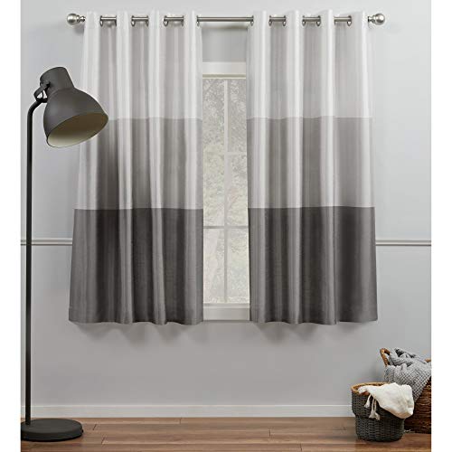 "Exclusive Home Chateau Striped Faux Silk Grommet Top Curtain Panel Pair, 54""x63"", Black Pearl"