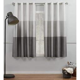 "Exclusive Home Chateau Striped Faux Silk Grommet Top Curtain Panel Pair, 54""x63"", Black Pearl"