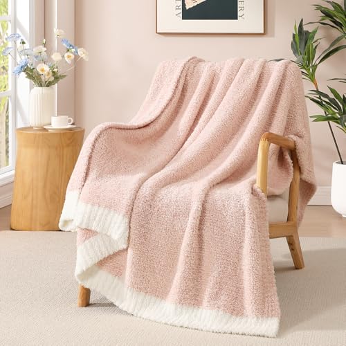 WRENSONGE Soft Throw Blanket for Couch-Cozy Reversible Knitted Blankets - Lightweight Warm Fluffy Decor for Women, Mom, Her & Girls, Sofa, Chair, Bed, 50x60in,Cationic Dyeing Pink