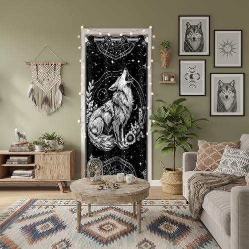 "Castle Fairy Bohemian Lotus Mysterious Exotic Door Curtain 60"" W x 80"" L Constellation Starry Sky Moon Blackout Curtain for Closet Door Wolf Curtain Tapestry for Hallway Living Room"
