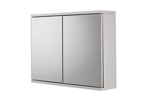 Croydex Simplicity 2 Door Bathroom Mirror Cabinet - White Wooden Wall Mounted Bathroom Cabinet with Adjustable Shelf and Magnetic Door Catch (45x60x14cm)