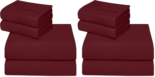 ComfyWell Double Fitted Sheet - Deep Fitted Sheets (35 cm) - Soft Brushed Microfibre Fabric Bed Sheets - Shrinkage and Fade Resistant. (Double (135x190cm), Burgundy) (Pack of 2)