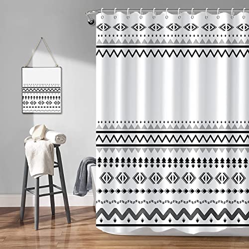 Umpoo Abstract Pattern Bathroom Shower Curtain White Black Stripes Wave Waterproof Polyester Shower Curtains with Hooks Geometric Shower Curtain for Modern Home Decorative, 48x72 Inch
