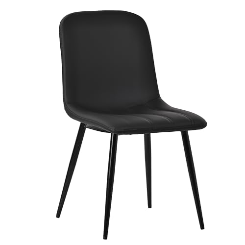 Farini Dining Chairs Set of 2 with Faux Leather and Metal Legs, Set for Dining Room & Kitchen, Mid Century Modern Table Chairs, Black