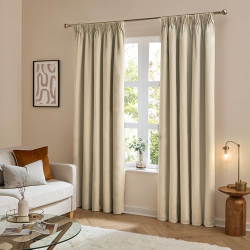 furn. The Ultimate Velvet Blackout Pencil Pleat Curtains (Beige-168x183cm)