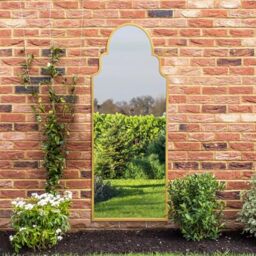 "MirrorOutlet The Arcus - Gold Framed Modern Full Length Arched Leaner Wall Garden Mirror 71"" X 28"" (180CM X 70CM) Silver Mirror Glass with Black All weather Backing."