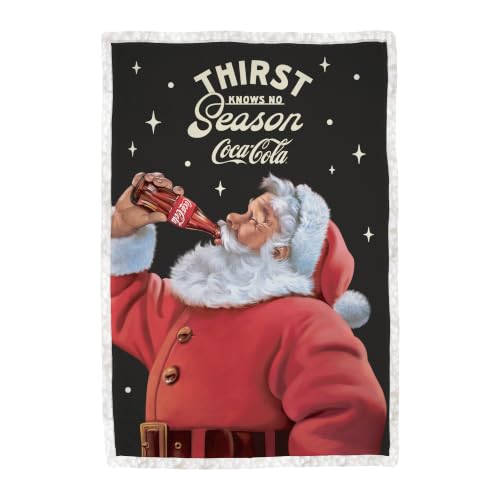Coca Cola Officially Licenced Fleece Blanket - Super Soft Warm Fleece with Sherpa Back - Christmas Design, Black and Red - Perfect For Home, Sleepovers & Camping - 120 x 150 cm