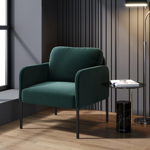 COLAMY Upholstered Armchair Accent Chair, Modern Lounge Chair with Padded Backrest, Soft Velvet Living Room Chair for Bedroom, Apartment & Reading Corner,Green