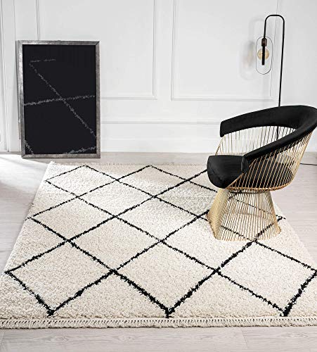 "Mia's Teppiche ""Vera Living Room Rug, High Pile, 120x170 cm, Diamant Black White"
