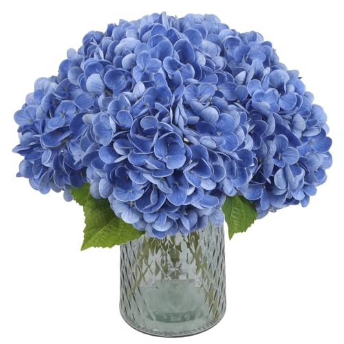 IPOPU 6PCS Real Touch Hydrangea Artificial Flowers Royal Blue Fake Hydrangeas with Stems Latex Realistic Faux Hydrangea Flowers for Wedding Centerpiece Floral Arrangements Home Decor (Royal Blue)