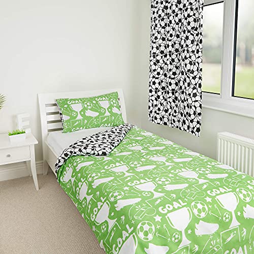Zappi Co Football Curtains Footy Design Kids Boys Bedroom Window Covers White/Black Balls Curtains (2x W46 xL54 (117 x 137 cm))