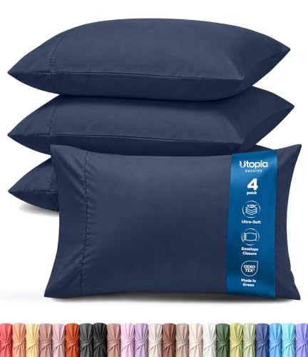 Utopia Bedding Standard Pillow Cases - Pack of 4 - Envelope Closure - Soft Brushed Microfiber Fabric - Shrinkage and Fade Resistant Pillow Covers Standard Size 20 X 26 Inches (Navy)