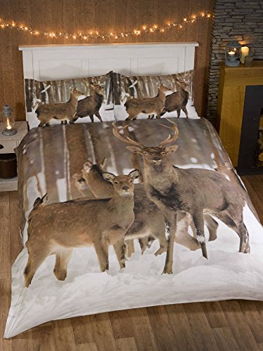 Stag Photographic Animals Quilt Duvet Cover and 2 Pillowcase Bedding Bed Set, Multi-Colour, King