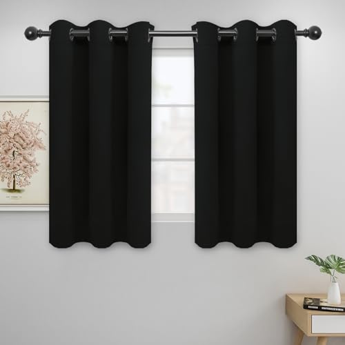 Easy-Going Blackout Curtains for Bedroom, Solid Thermal Insulated Grommet and Noise Reduction Window Drapes, Room Darkening Curtains for Living Room, 2 Panels (42x45 in, Black)
