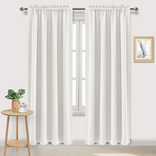 DWCN Blackout Curtains Thermal Insulated, Energy Saving & Noise Reducing Bedroom and Living Room Curtains, Ivory, W 52x L 84 Inch, Set of 2 Rod Pocket Curtain Panels