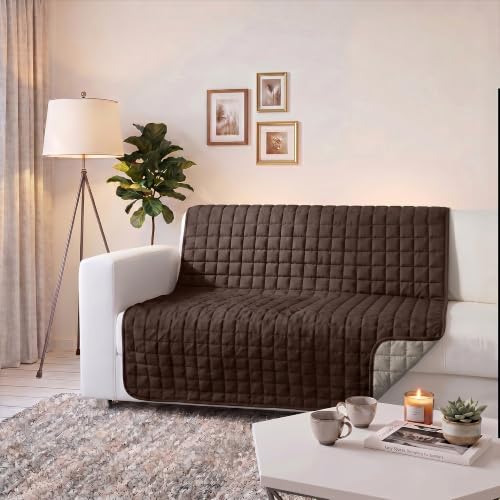 Elegant No Iron Sofa Cover ??? Waterproof ??? Sofa Protector 125 x 190 cm Microfibre Quilted and Padded ??? Washable ??? Brown/Cream