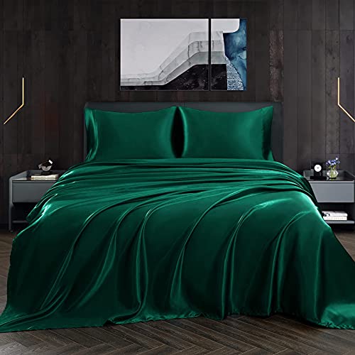 Homiest Cal King Blackish Green Deep Pocket Satin Sheets, 4-Piece - 15-Inch Deep Pocket Design, Silky Soft for Hair And Skin, Wrinkle And Fade Resistant, Machine Washable, Glossy Finish