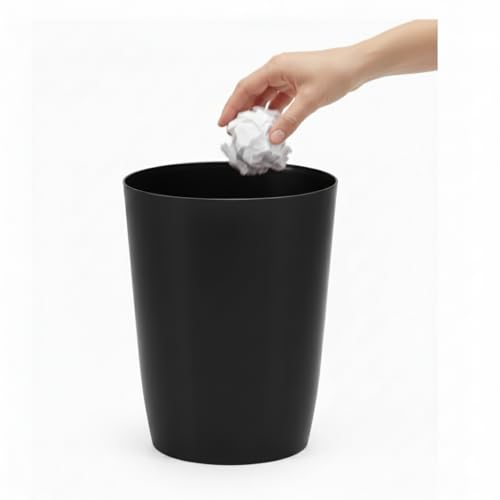 Small Trash Can ??? Open Top Garbage Cans for Kitchen, Office, Dorm, Bathroom, etc. ???Waste Can for Compact/Tight Spaces ??? The Perfect Bathroom Trash Can - 2 Gallon Trash Bin ??? Glossy Black