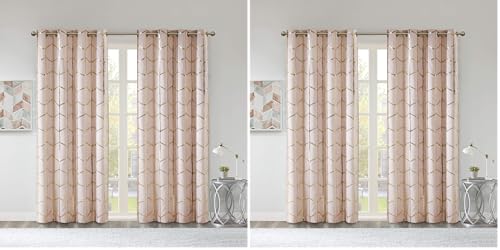 Intelligent Design Raina Total Blackout Metallic Print Grommet Top Single Curtain Panel Thermal Insulated Light Blocking Drape for Bedroom Living Room and Dorm, 50x84, Blush/Gold 1 Piece (Pack of 2)