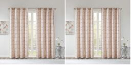 Intelligent Design Raina Total Blackout Metallic Print Grommet Top Single Curtain Panel Thermal Insulated Light Blocking Drape for Bedroom Living Room and Dorm, 50x84, Blush/Gold 1 Piece (Pack of 2)