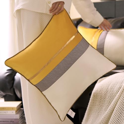 Avigers Decorative Pillow Cover 16 x 16 Inch, Yellow???White, Rayon Blend - Insert not included Art Deco patchwork accent for couch, sofa, bed and living room removable for seasonal updates