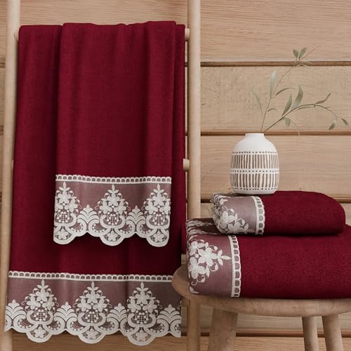 PETTI Artigiani Italiani - 100% Cotton Terry Bath Towels, 1+1 Towel Set, 2 Pieces, 1 Face Towel and 1 Hand Towel, Burgundy