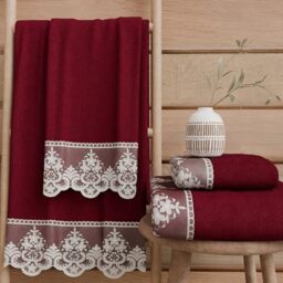 PETTI Artigiani Italiani - 100% Cotton Terry Bath Towels, 1+1 Towel Set, 2 Pieces, 1 Face Towel and 1 Hand Towel, Burgundy