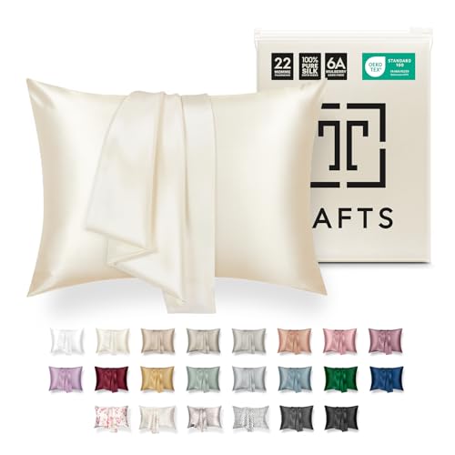 Tafts Pillow Cases - 22mm 100% Pure Mulberry 6A Silk Pillowcase for Hair & Skin with Zipper Closure, Cooling, Natural, Organic, Double Sided Silk Pillow Case (Ivory White, King 20x36, 1pc)