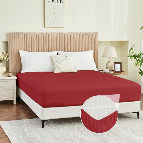 Yuurom Twin Fitted Sheet Only, Ultra Soft Brushed Microfiber Hotel Quality Bottom Sheet, Deep Pocket Fits 8-14 inches Mattresses, Luxury Durable Sheets for Twin Size Bed, Red
