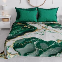 PETTI Artigiani Italiani - Double Bedspread Spring Summer Light Blanket Double Bed Sheet Emerald Green Marble 100% Made in Italy