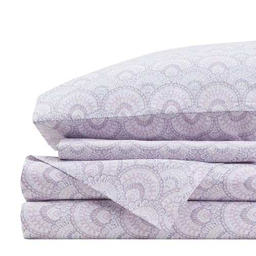 "Comfort Spaces 100% Cotton Sheet Set Breathable, Lightweight, Soft with 14"" Elastic Pocket Fits up to 16"" Mattress, All Season Cozy Bedding, Matching Pillow Case, Queen Tabitha Purple 4 Piece"