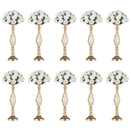 Nuptio Versatile Flower Arrangement Metal Candle Holder Stand Set for Wedding Party Dinner Events Restaurant Hotel Decoration (Gold, 10xM)