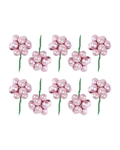 Pink Glass Berry Cluster Decorations Set of 10, Christmas Tree Picks