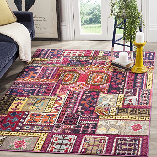 Safavieh Boho Chic Indoor Woven Rectangle Area Rug, Monaco Collection, MNC212, in Pink / Multi, 155 X 231 cm for Living Room, Bedroom or Any Indoor Space