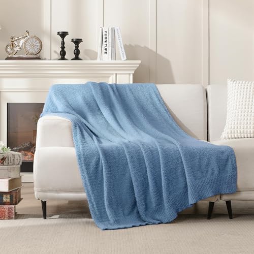 JOOJA Knit Blanket Cozy Blue Decorative Curly Soft Fluffy Throw Blanket for Women Couch 50x60 inch Dusty Blue