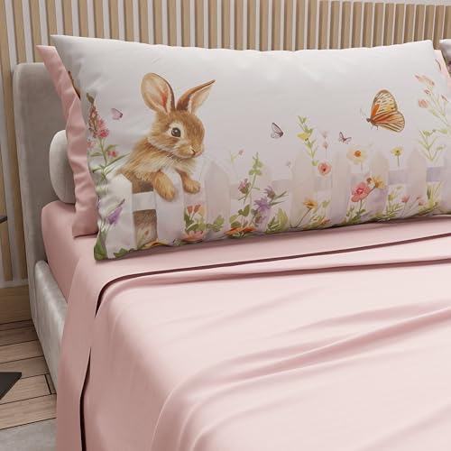 PETTI Artigiani Italiani - Easter Cotton Sheets with Pillowcases in Digital Print, Double Bed Sheets, Easter Bed Set, Queen Size, 19 Powder, Made in Italy
