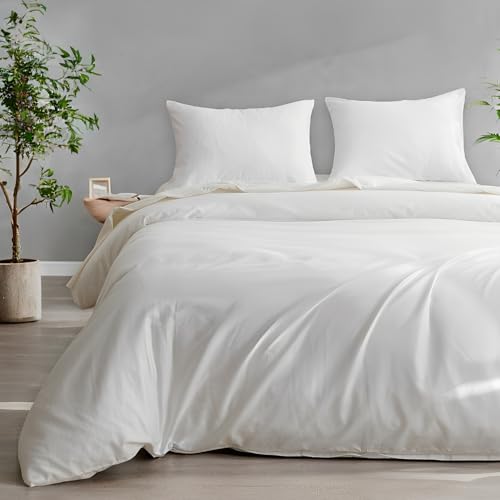 HeimenAogo Twin Size Tencel Cotton Duvet Cover - Silky Smooth Luxury Hotel Collection Bedding Set, 68x90 Inch Comforter Cover, Zipper Closure, Bright White