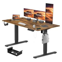 JUMMICO Electric Height Adjustable Desk 180x80 cm with Charging Station, Height Adjustable Computer Desk with Cable Management, Ergonomic Sit-Stand Desk Adjustable Height Table, Vintage Brown