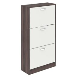 Vida Designs Shoe Cabinet, Wooden Shoe Storage Unit with 3 Pull-Down Drawers, Multifunctional Dust-Proof Space-Saving Slim Cupboard for Hallway or Entryway (Walnut & White)