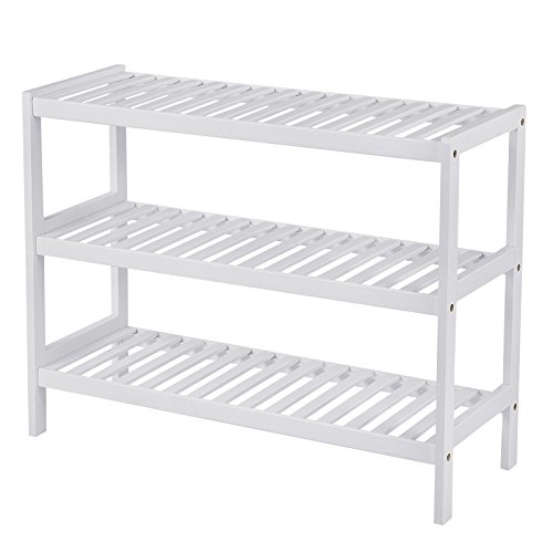 SONGMICS Bamboo Shoe Rack, 3-Tier Storage Shelf, 70 x 26 x 55 cm (W x D x H), ideal for Hallway, Bathroom, Living Room and Corridor, White LBS13W