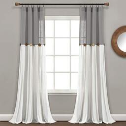 "Lush Decor Window Curtain with Buttons, Cotton Linen Blend Exclusive Decoration, Dark Grey and White, 40"" W x 84"" L"