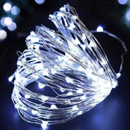 SHATCHI 100 LED/10m Fairy String Lights Silver Wire Battery Operated Cool White LEDs Twinkle Waterproof Lights for Bedroom, Christmas, Party, Wedding Outdoor Indoor Decoration