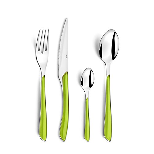 Amefa ECLAT 24 Piece Cutlery Set for 6 ??? Bold Green Handles ??? 18/0 Stainless Steel ??? Mirror Polished Finish ??? Mix & Match Coloured Cutlery ??? Dishwasher Safe