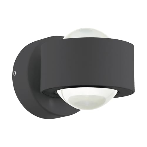 Eglo LED Wall Light ONO 2, 2-Flame Indoor Wall Spotlight, Aluminium and Plastic, Anthracite Living Room Lamp, Clear LED Hallway Light with Warm White Up and Down Illumination