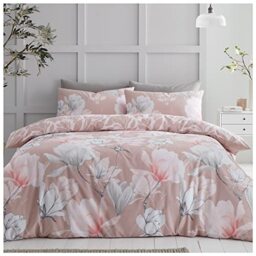 GC GAVENO CAVAILIA Reversible Flower Duvet Cover Set, Warm & Cosy Printed Bedding King Size, Breathable Bed Covers, Blush Pink