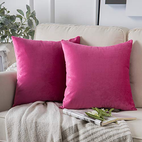 Phantoscope Pack of 2 Velvet Decorative Throw Pillow Covers Soft Solid Square Cushion Case for Couch Pink 26 x 26 inches 65 x 65 cm