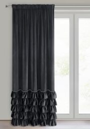 Eurofirany Carli Velvet Curtain with Ruffle Tape, 1 Piece, Opaque Blackout Curtain for Living Room, Bedroom, 140 x 270 cm, Black